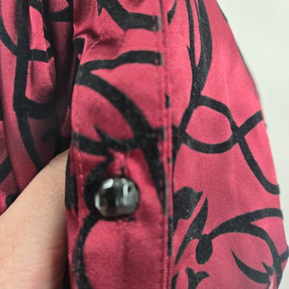 Lane Bryant Burgundy Black Velvet Burnout Button Down Short Sleeved Top 22/24 - Picture 10 of 12